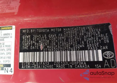 2005 Toyota Matrix из США, поврежденный, VIN 2T1KR32E05C376977